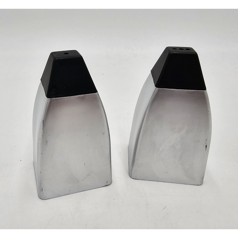Salt & Pepper Shakers Brushed Chrome Look Lucite Atomic Wedge Shape Seasoning